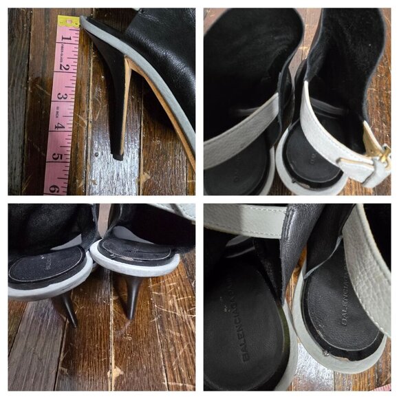 Balenciaga Glove Black Leather Cut Out Peep Toe Stiletto High Heels - Picture 5 of 16